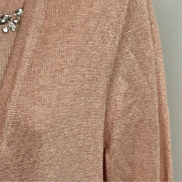 Sparkle Metallic Shirt Cardigan Set Large Peach Jewel Career Office‎ Elegant - Picture 3 of 13